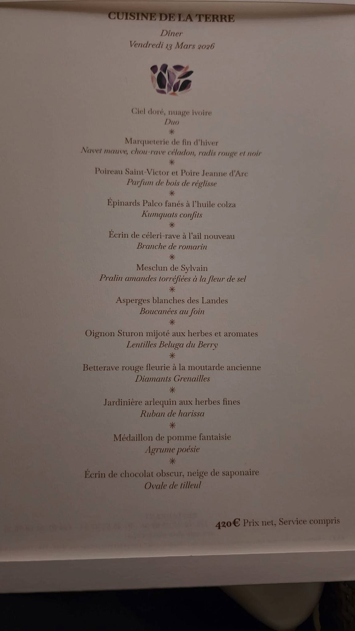Arpège menu 1